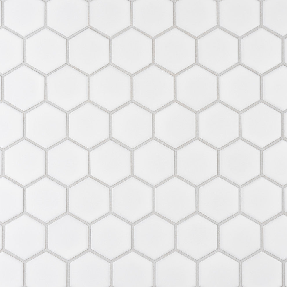 Metro 2" Hex Matte White Porcelain Floor and Wall Tile