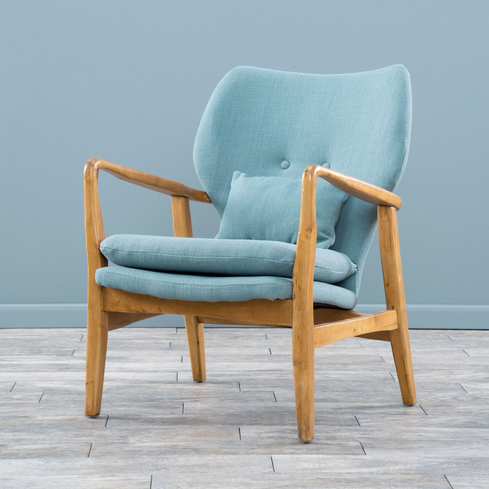 GDF Studio Kama Accent Armchair, Light Blue/Walnut