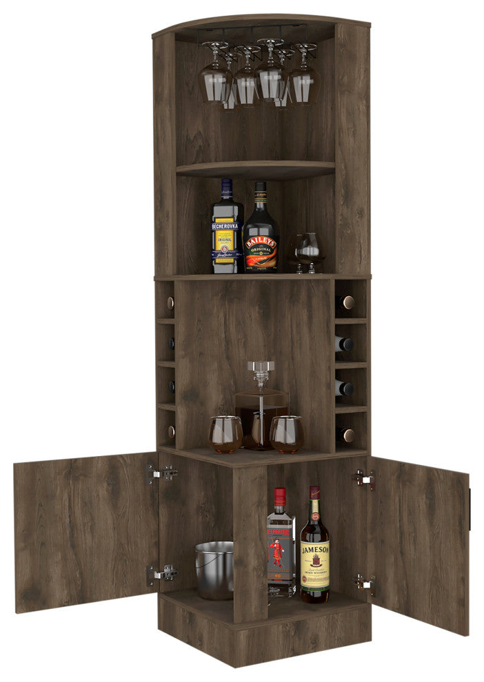 Seattle Bar Cabinet, Eight Bottle Cubbies, Two Large Open Shelves