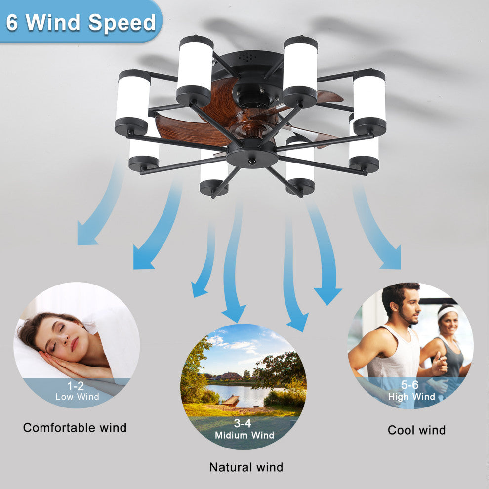 22 in. W x 8 in. H Iron Ceiling Fan in Black and White with Dimmable LED Lights