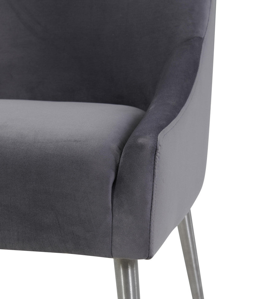 Beatrix Grey Velvet Side Chair with Silver Leg - Grey