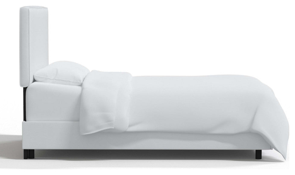 Square Upholstered Bed, Velvet White, Full
