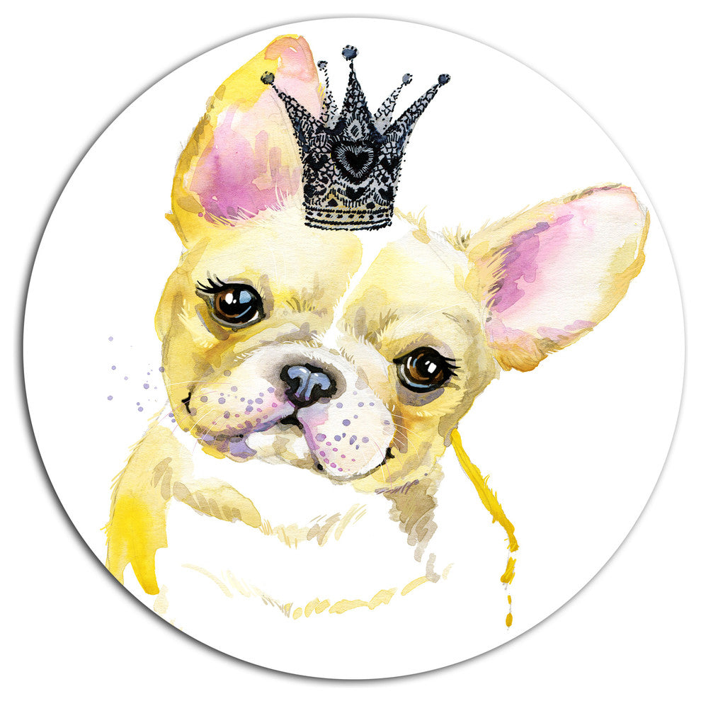 French Bulldog With Black Crown, Animal Art Disc Metal Wall Art, 23"