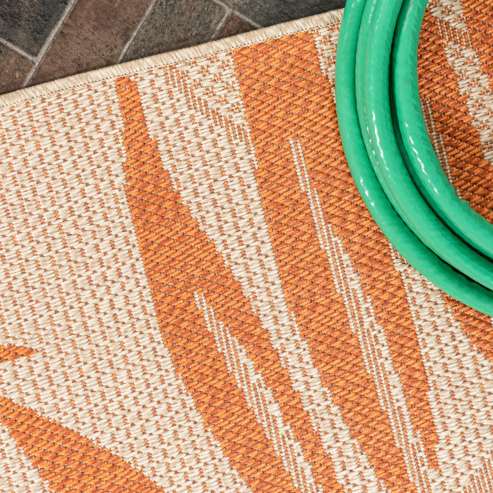 Havana Tropical Palm Leaf Indoor/Outdoor Area Rug, Cream/Orange, 4 X 6