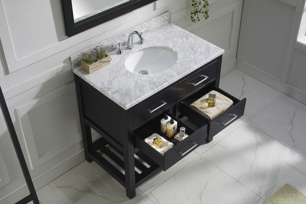 Caroline Estate 36" Single Bathroom Vanity Set Espresso, Marble Top