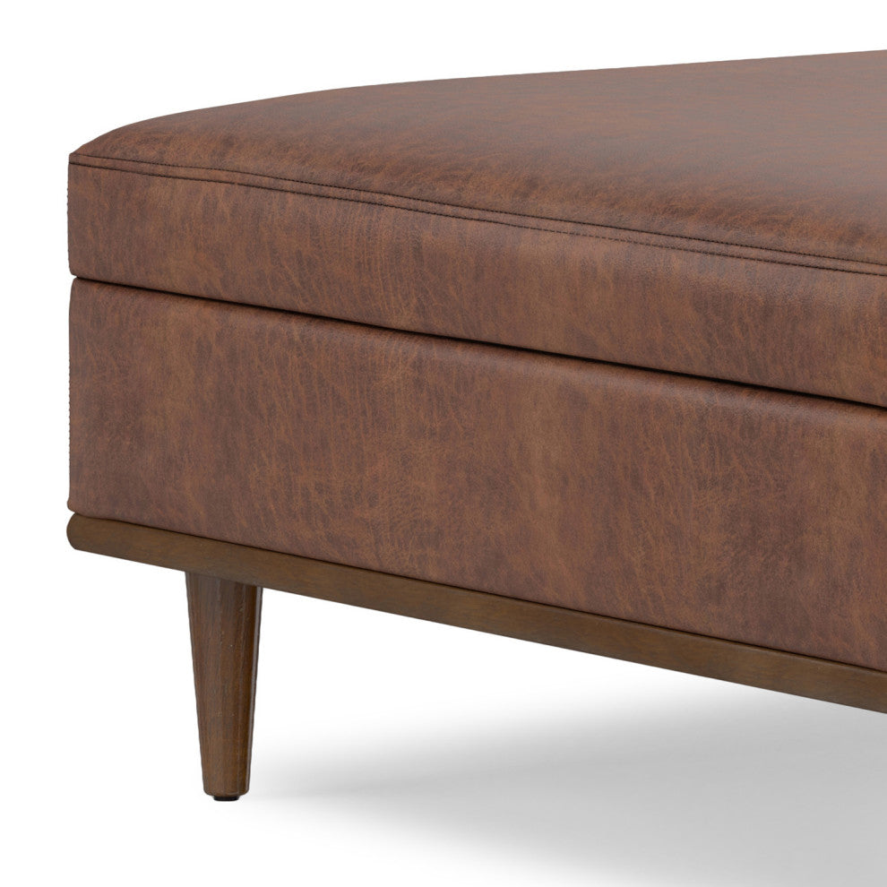 Shiloh Square Storage Ottoman, Distressed Saddle Brown Vegan Faux Leather