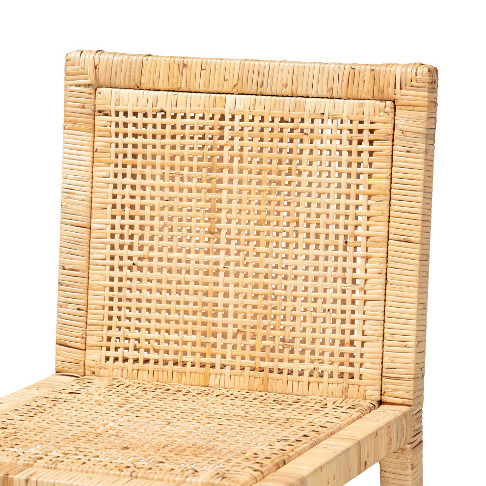 Sofia Modern and Contemporary Natural Finished Wood and Rattan Counter Stool