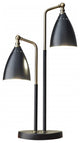 Matte Black Metal And Antique Brass Two Light Adjustable Table Lamp