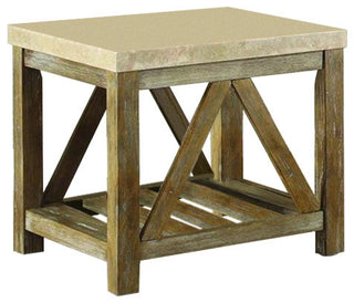 Homelegance Ridley End Table With Marble Top, Weathered Wood