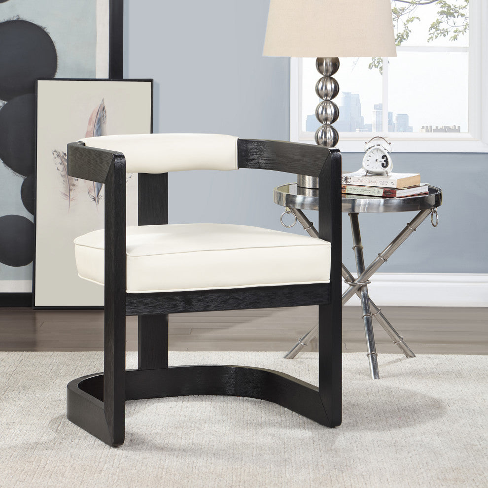 Manchester Faux Leather Upholstered Dining Chair, Cream, Black Finish