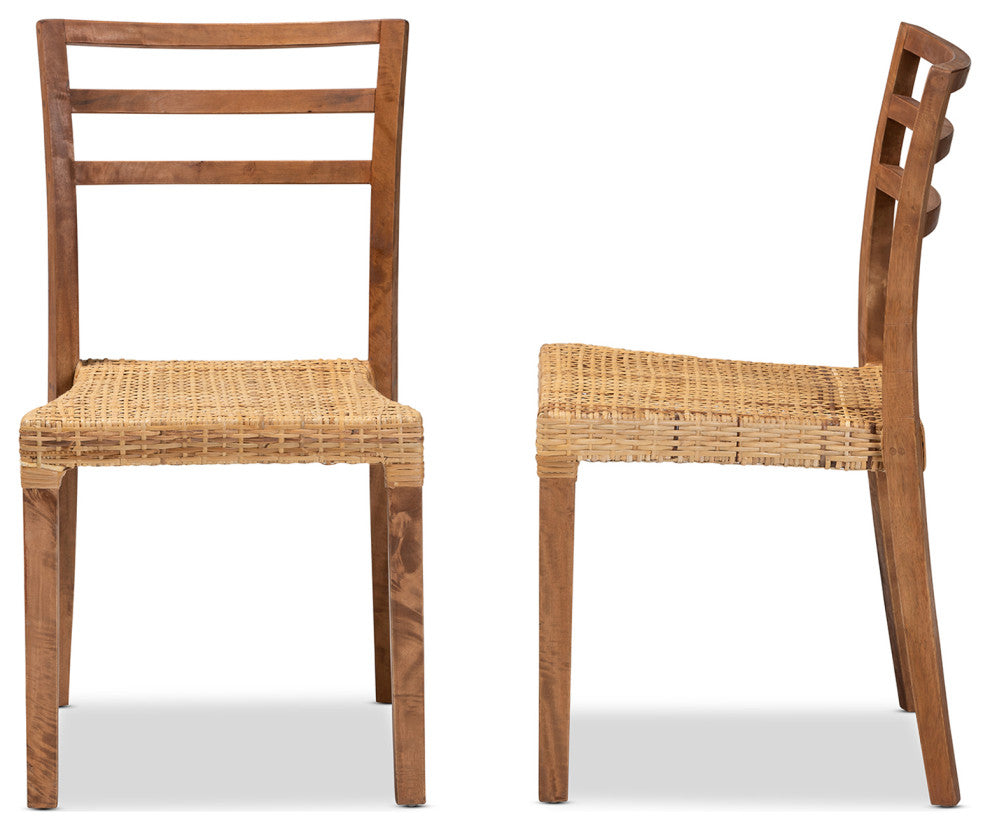 Griffith 2-Piece Dining Chair Set, Walnut Finished Wood & Natural Rattan
