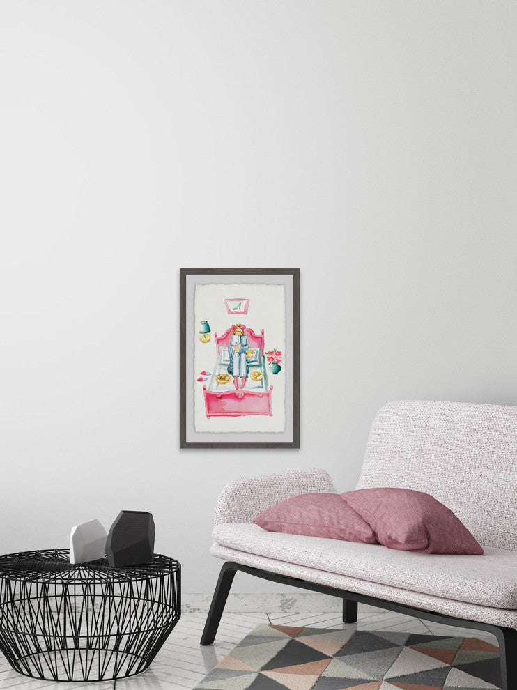 "Pink Bed Reading" Framed Painting Print, 16"x24"