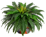 32" Artificial Double Boston Fern, Handmade Mexican Talavera Ceramic Planter