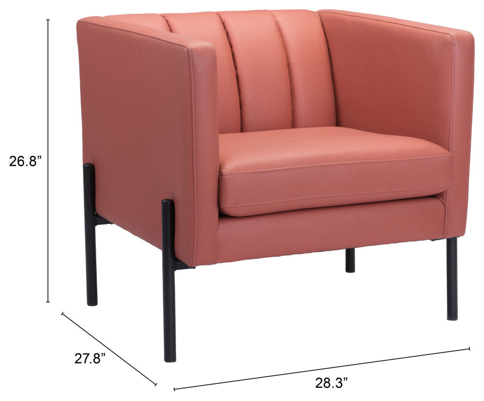 Accent Chair, Faux Vinyl Leather, Steel, Rust, Black, Mid Century Hospitality