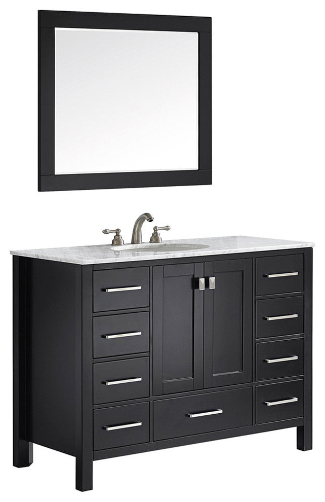 Gela 48" Vanity in Espresso with Carrara White Marble Countertop With Mirror