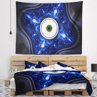 Exotic Blue Pattern with Circles Abstract Wall Tapestry, 92"x78"
