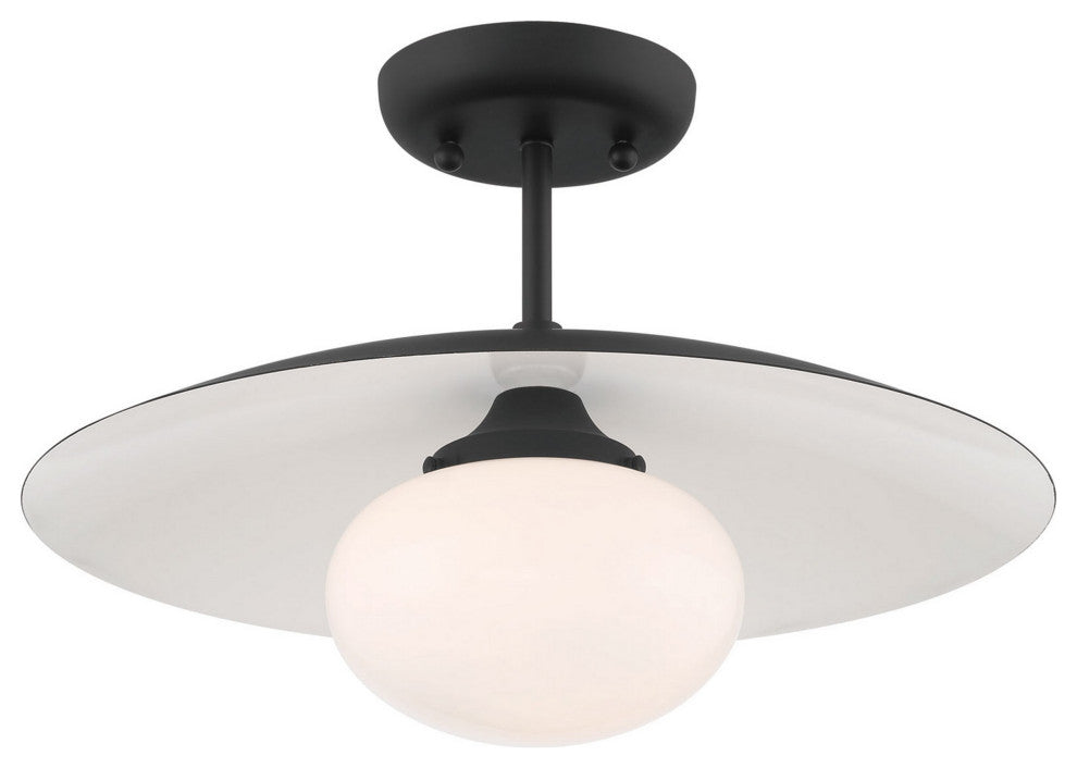 Declan Modern Disc Matte Black 16" Semi-Flush Mount Ceiling Light