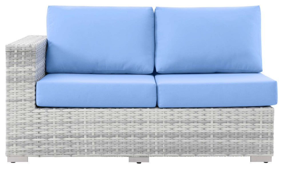 Lounge Loveseat Sofa, Rattan, Wicker, Gray Blue, Modern, Outdoor Patio Cafe