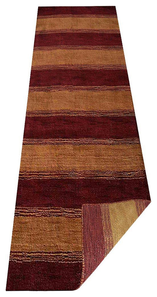 HAND KNOTTED LOOM WOOL ECO-FRIENDLY AREA RUGS - Runner, Red Gold, Contemporary