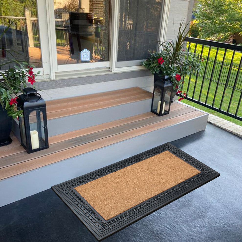 Rubber And Coir, 24"x39" Heavy Duty Outdoor Doormat, Black/Beige