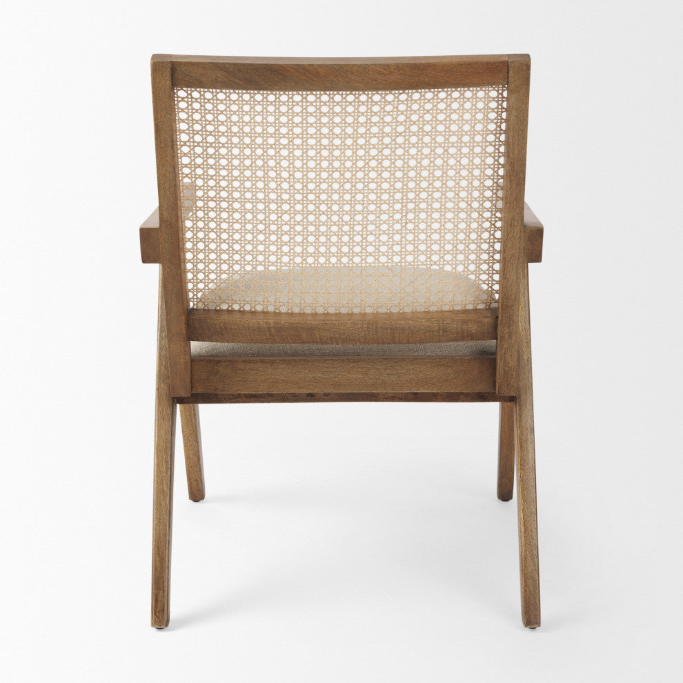 Donna Beige Fabric Seat w/ Light Brown Solid Wood & Cane Accent Chair