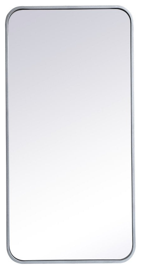 Ellis Soft Corner Metal Rectangular Mirror, Silver, 18"x36"