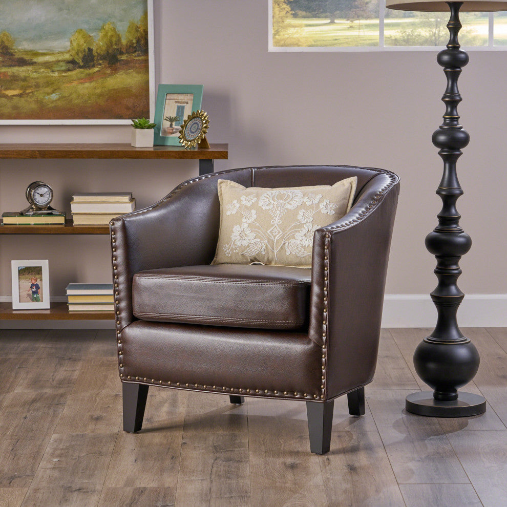GDF Studio Carlton Tub Design Club Chair With Nailheads Accents, Brown