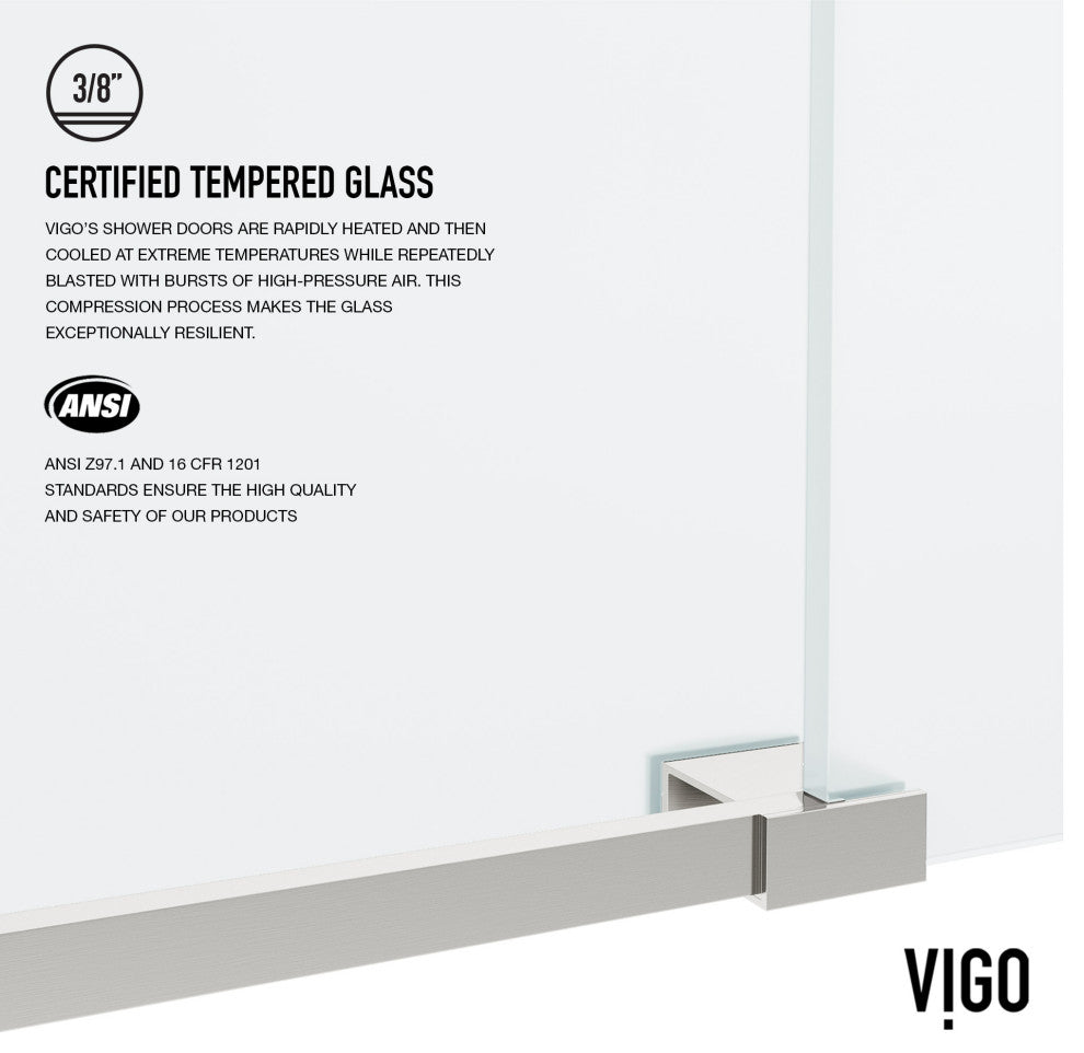 VIGO Elan 56" to 60" W x 74" H Frameless Sliding Shower Door, Stainless Steel, Left, Frosted Glass