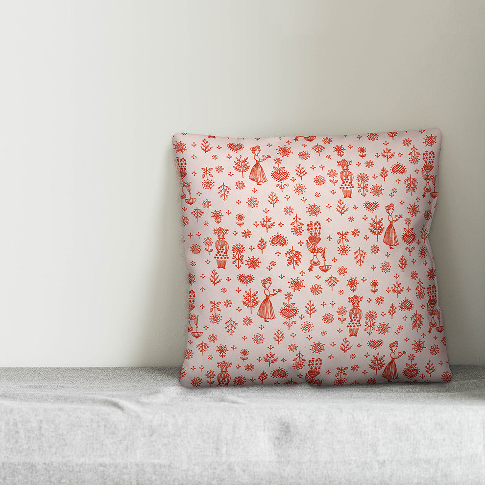 Whimsical Women, Pink Throw Pillow Cover, 18"x18"