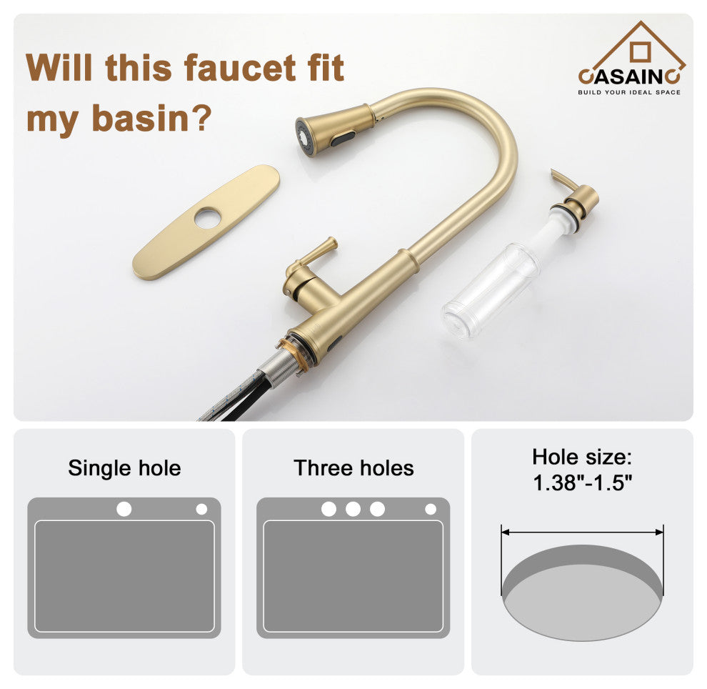 Single-Handle Pull Down Sprayer Kitchen Faucet with Touchless Sensor, Brushed Gold
