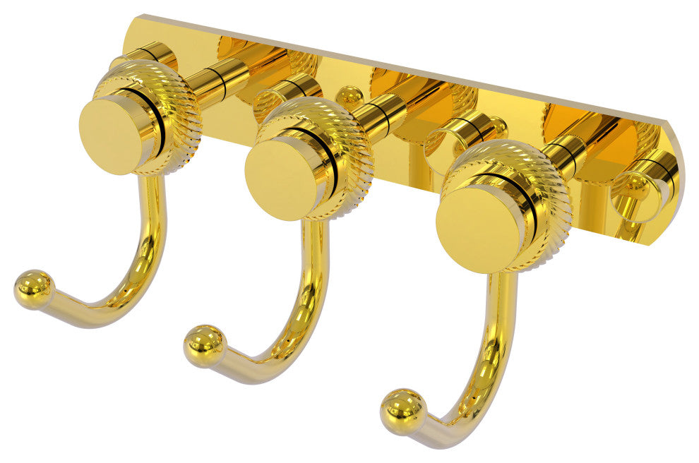 Mercury 3 Position Multi Hook with Twisted Accent, Polished Brass