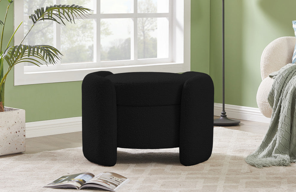 Horizon Boucle Fabric Upholstered Ottoman, Black