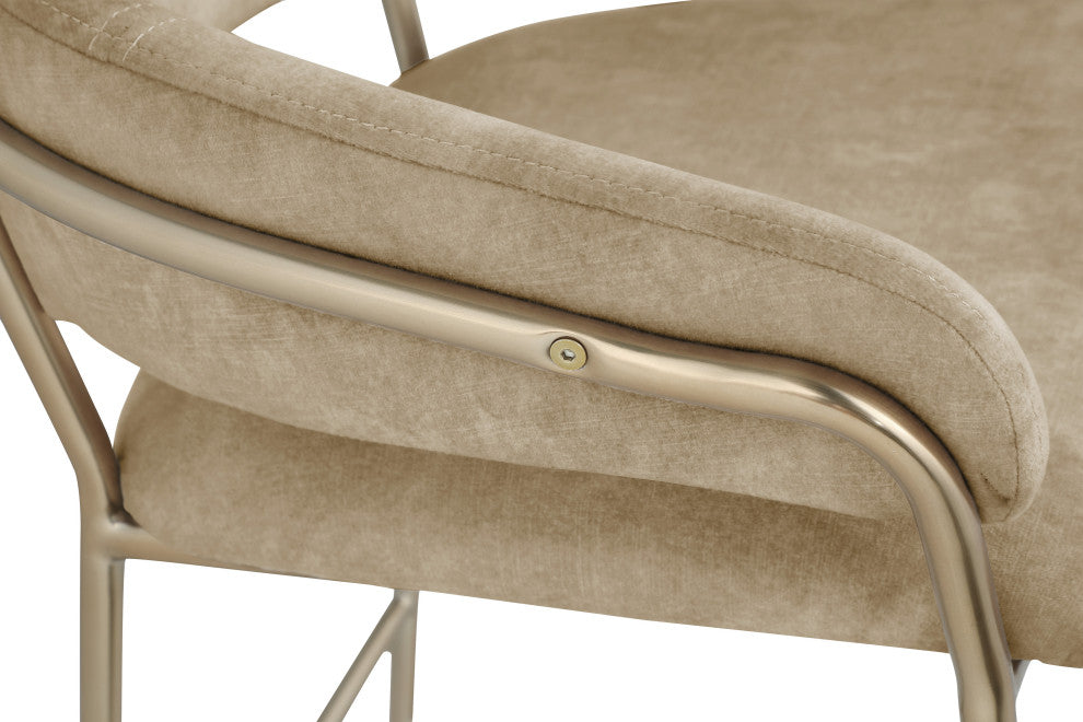 Yara Beige Velvet Upholstered Counter Stool, Beige