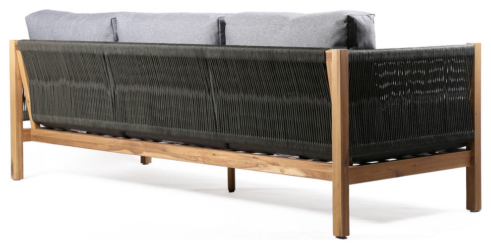 Sienna Outdoor Eucalyptus Sofa, Teak Finish With Gray Cushions