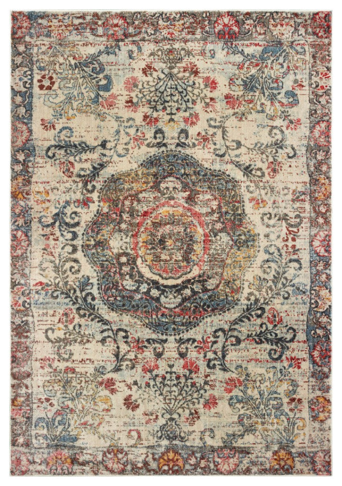 8"x11" Ivory Distressed Medallion Area Rug