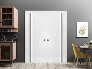 French Double Pocket Doors 64x96 | Planum 0011 White Silk | Kit Trims Rail