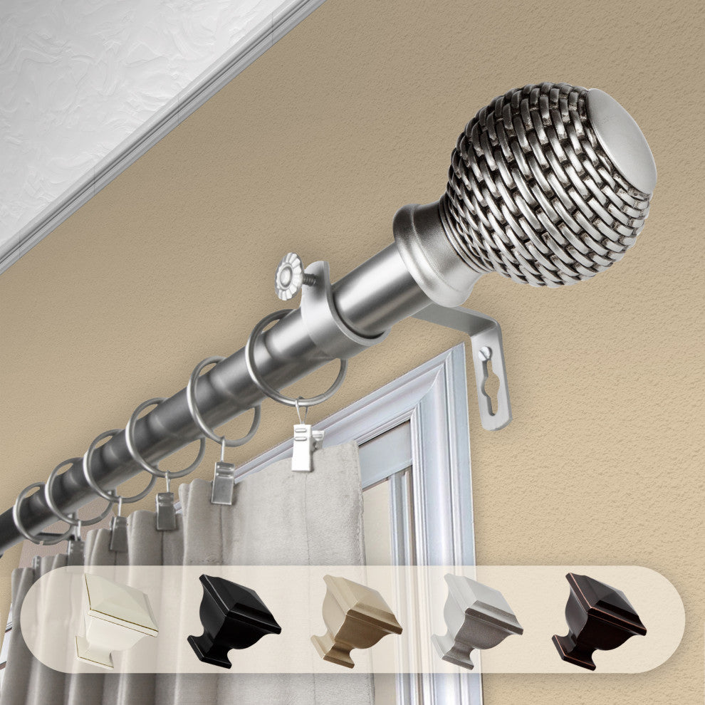 Wicker 1" Curtain Rod, Satin Nickel, 66-120"