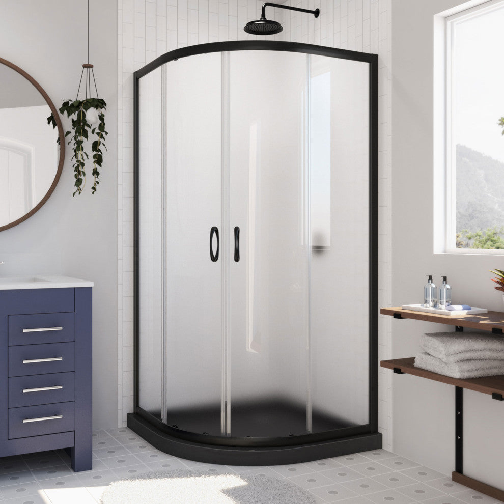 Prime 36x74 3/4 Frosted Glass Sliding Shower Enclosure Satin Black, Black