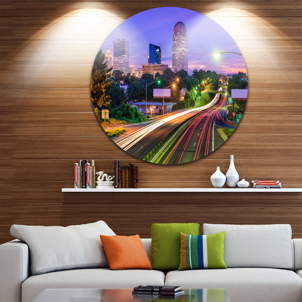 Winston Salem North Carolina, Cityscape Round Metal Wall Art, 23"