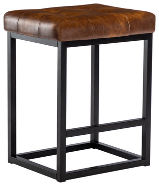Button Tufted Open Frame Counter Stools, Yellowish Brown, 24 Inch