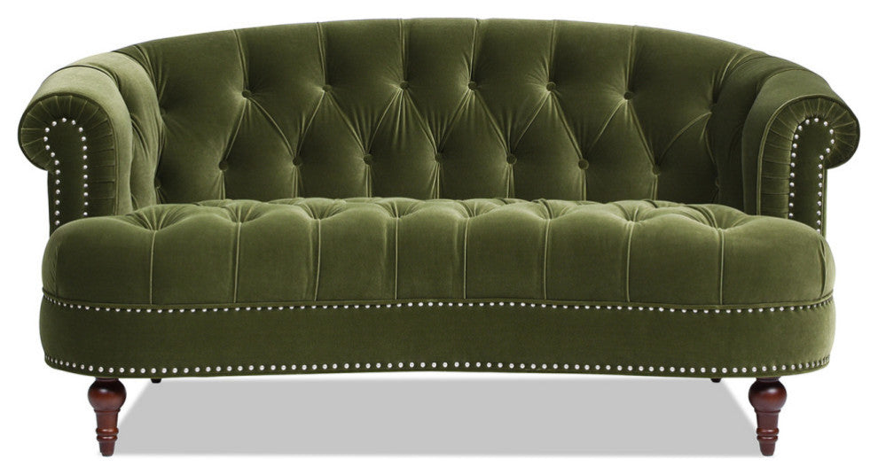La Rosa Victorian Chesterfield Loveseat, Olive Green Performance Velvet