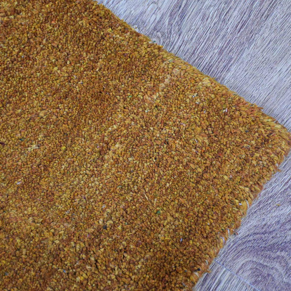 Hand Knotted Loom Silk Area Rug Solid Gold