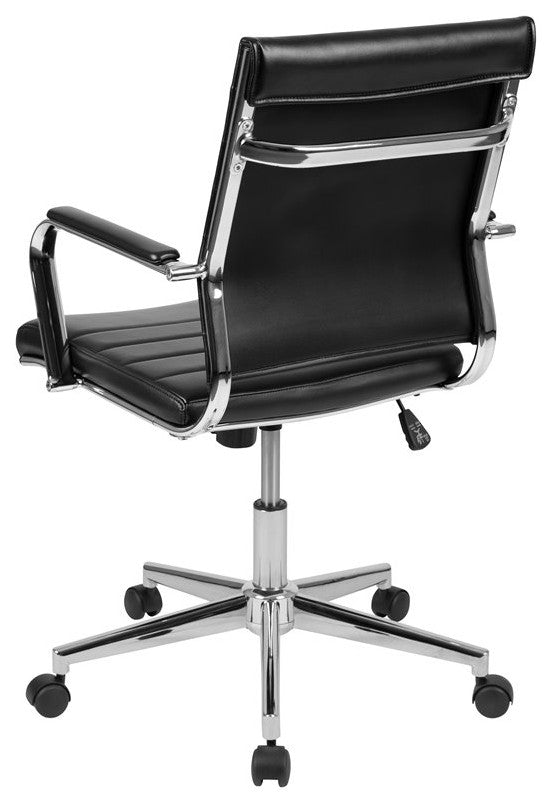 Hansel Mid-Back LeatherSoft  Ribbed Executive Swivel Office Chair, Black
