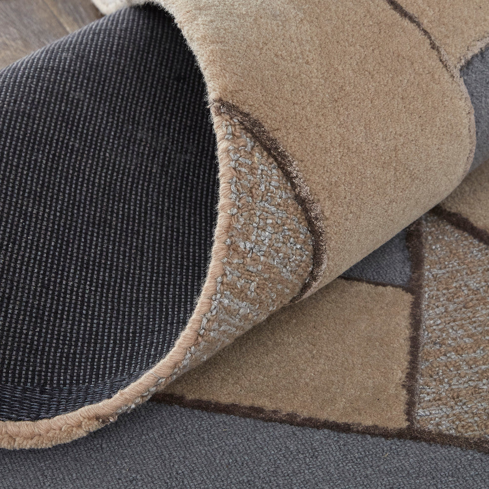 Weave & Wander Cutlor Graphic Wool Rug, Tan/Gray/Cool Blue, 2ft x 3ft Rug