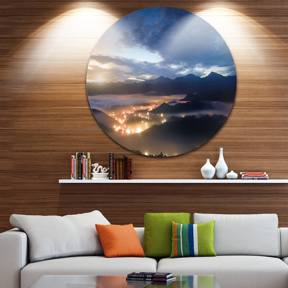 Blue Cloudy Summer Sunrise, Landscape Photo Disc Metal Wall Art, 11"