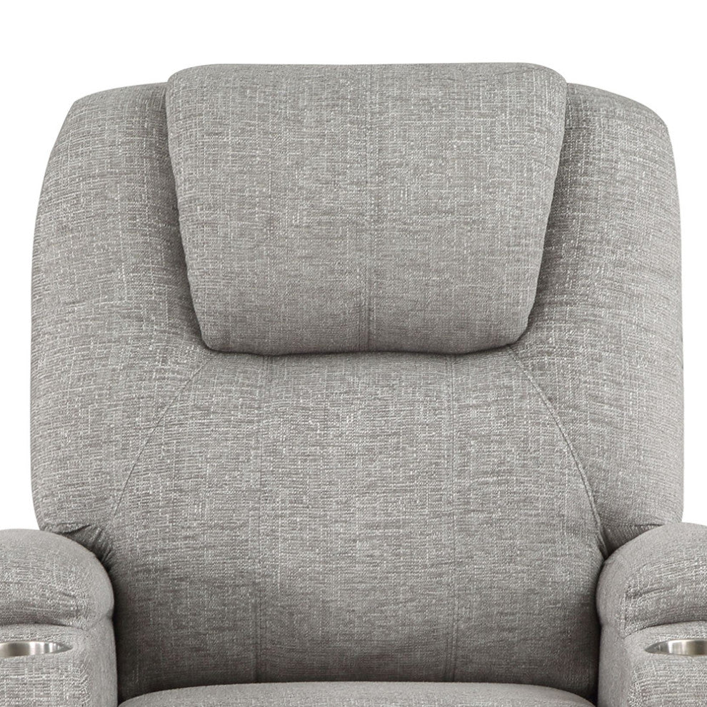 ACME Evander Recliner With Power Lift, Light Gray Chenille