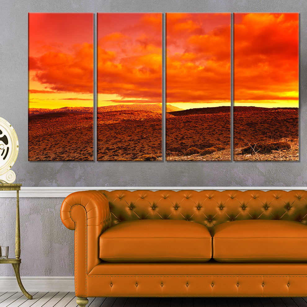 "Dramatic Red Sunset At Desert" Wall Art Landscape, 4 Panels, 48"x28"