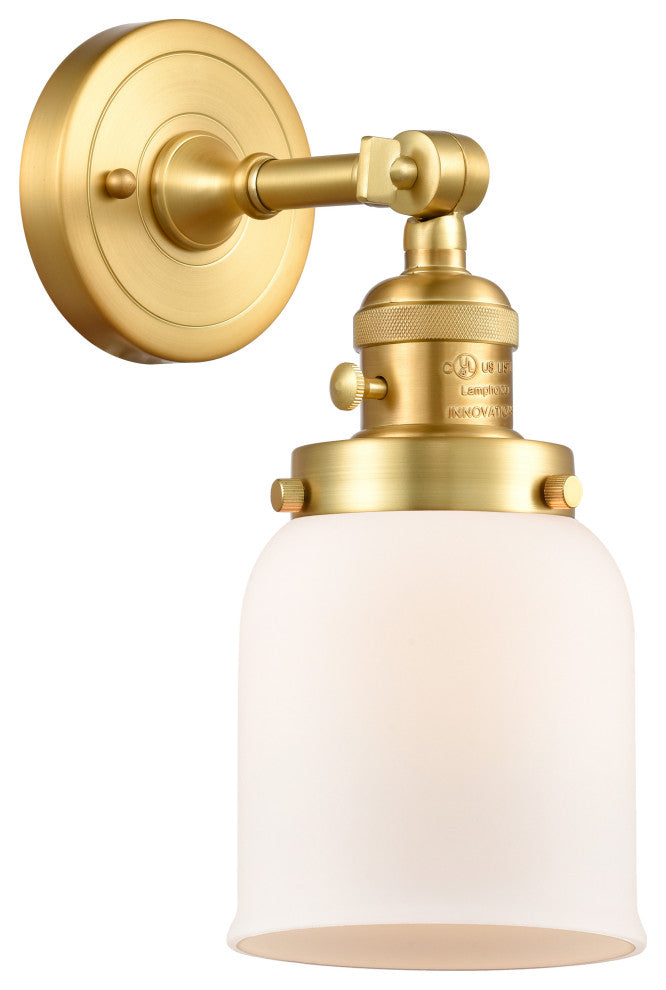 Bell Sconce With Switch, Satin Gold, Matte White