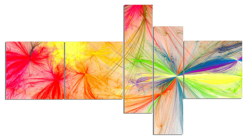 Christmas Fireworks Colorful, Abstract Print On Canvas, 60"x32", 5 panels