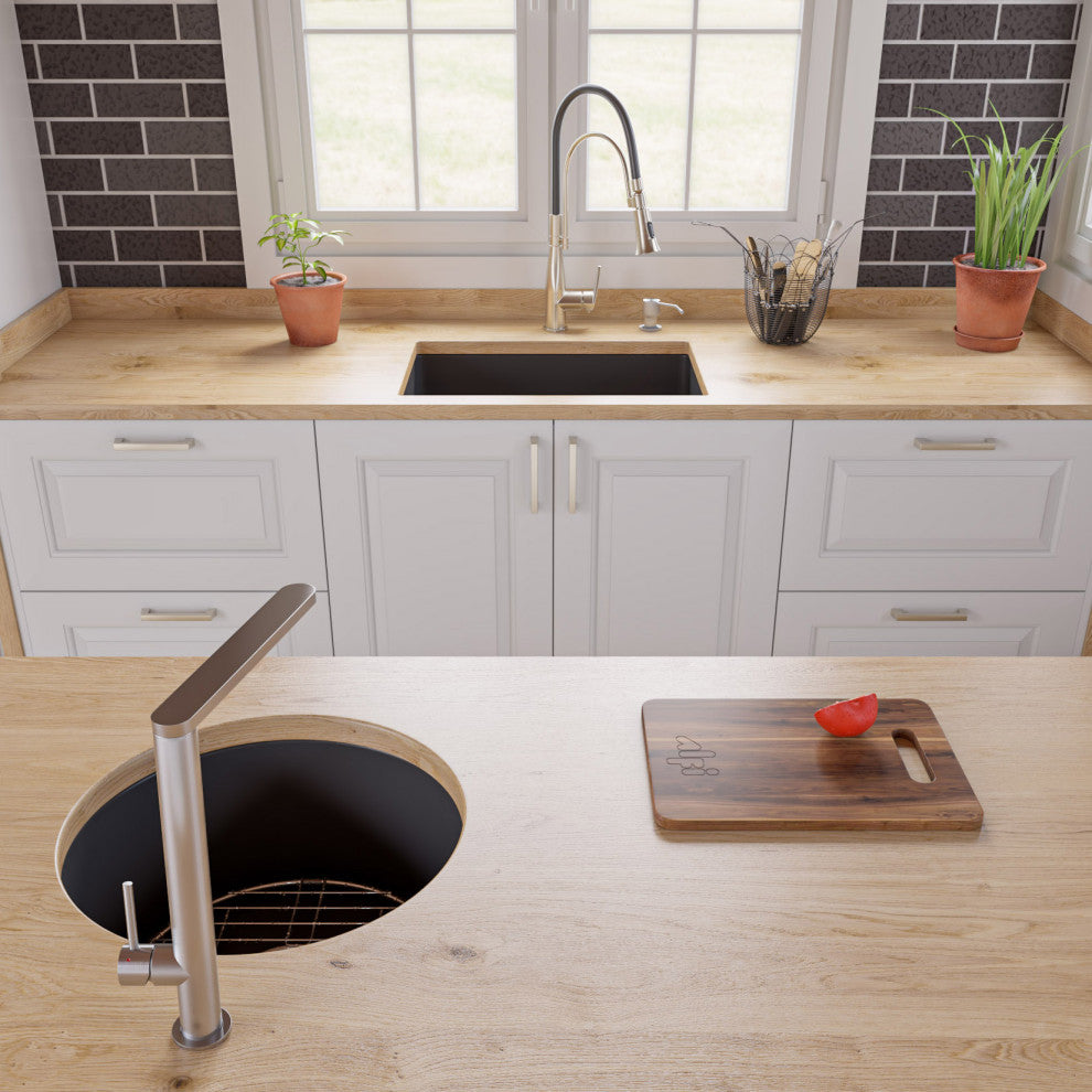 Undermount/Drop Fireclay Prep Sink, Black Matte, 27"x18", Square